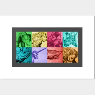 Animals engraving color patchwork Posters and Art